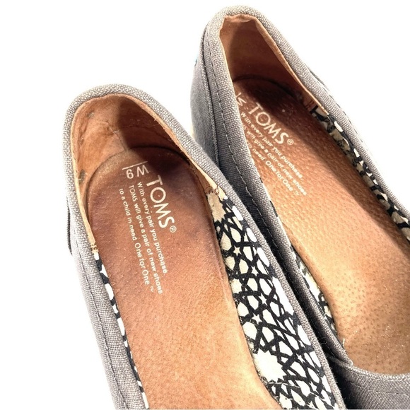 TOMS Calypso Ashgray Espadrille Peep Toe Wedge Comfort Canvas Heel - Picture 6 of 8
